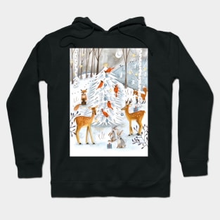 Christmas snow woodland animals Hoodie